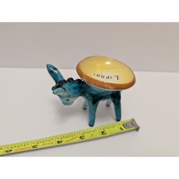 Hand-Painted Ceramic Donkey Trinket Bowl Figurine Yellow & Blue Lipari Majolica - Picture 10 of 10
